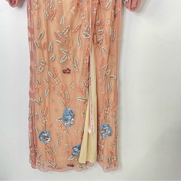 Mac Duggal 93755 Size 14 Floral Beaded Surplice V-Neck Long Balloon Sleeve Gown - Picture 6 of 16